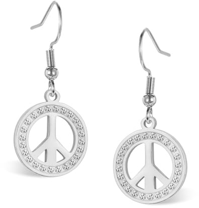 VASSAGO Peace Sign Ohrringe Edelstahl Erde Zubehör Hängende Ohrringe Hippie Zubehör für 60er oder 70er Jahre Party Schmuck Set für Frauen Männer