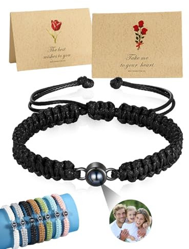AAQ Custom Photo Bracelet for Women Men Personalised Projection Bracelet with Picture Inside, Memorial Photo Gifts for Couple Anniversary Valentine's Day (02-Round)