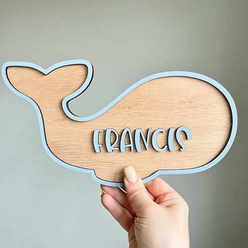 Personalisiertes Schild mit Walnamen zur Dekoration von Kinderzimmern, Holzschild mit Meeresmotiv für Kindergarten und Spielzimmer, Tierdekoration für Mädchen