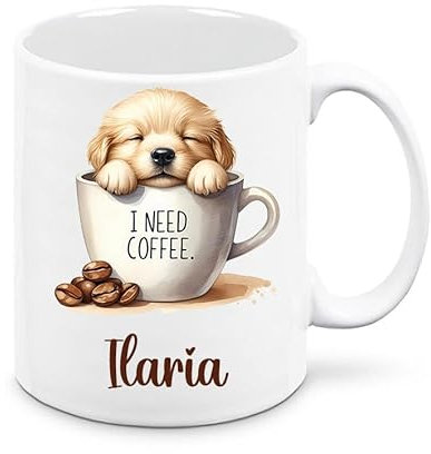 Mr. Gadgets Tazza in Ceramica 350 ml con disegno Cane In Tazzina I Need Coffee- Personalizzabile con nome (Labrador)