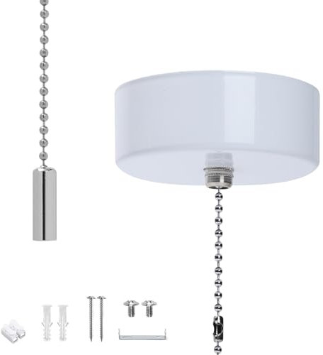 Bathroom Light Pull Cord Switch Kit with 150cm Chain – Pull Cord Light Switch for Bathroom, Shower Room or Toilet, Ceiling Light Switch Replacement, Easy-Fit Pull Cord for Bathroom Accessories(Chrome)