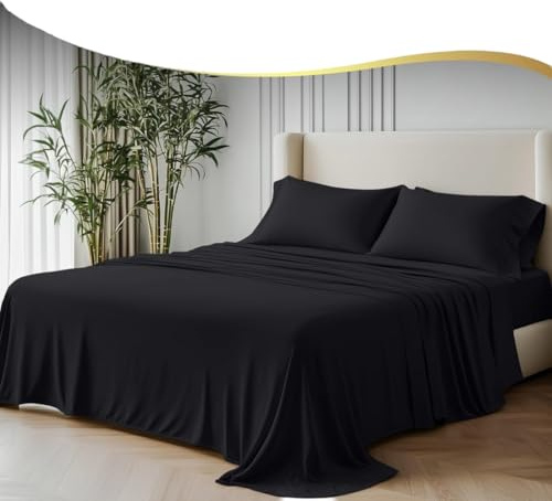 GF 100% Organic Bamboo Bedding Set 4 Pieces 300tc Luxurious sateen weave Duvet Cover, 2 x Pillow Cases & Extra Deep 40cm Fitted Sheet. (Slate Noir, King (U.K. Standard))