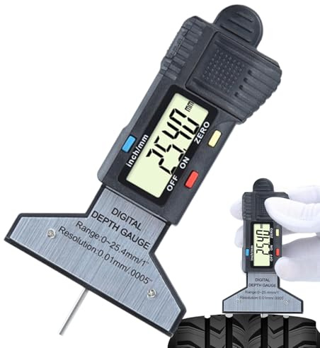 Profiltiefenmesser, Reifenprofilmesser | Digitaler Reifenprofiltiefenmesser – LCD Display Wear Checker mit Zollumwandlung MM 0-