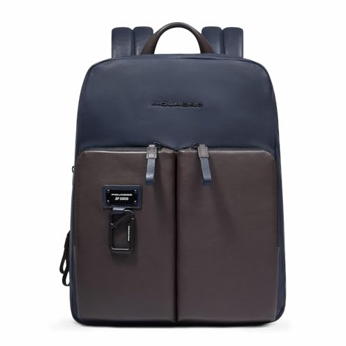 PIQUADRO – Zaino uomo sottile porta PC 14 pollici – Pelle di alta qualità – Colore Blu – Espandibile