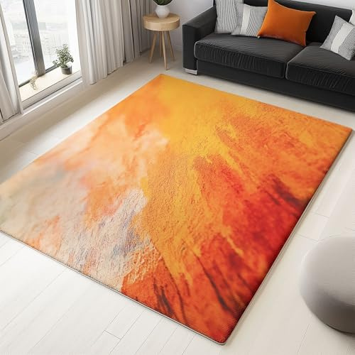 Generisch Teppich Schlafzimmer Orange Farbe Wohnzimmer Teppich, Waschbar Kurzflor Antirutsch Weiche Teppiche für ür Badezimmer Esszimmer FlurAbstrakte Malerei Einfach Weizenfeld 120 x 170 cm