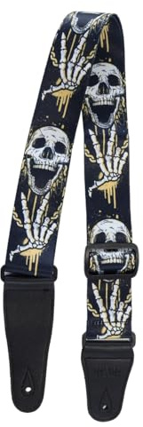 ACOLY Totenkopf-Gitarrengurt, Elektro-Akustik-Gitarrengurt mit Lederenden, verstellbarer Schultergurt für Bass, Akustik- und Elektrogitarre, Vintage 60er-Jahre-Retro-Bass