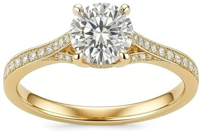 Musihy Damen Goldring 585 Echtgold, Gelbgold 585 Eleganter Verlobungs- und Ehering mit Moissanit für Sie, Größe 54 (17.2)