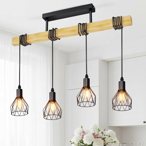 LVWIT Esstischlampe Hängend E14 Hängelampe Esszimmer 4 Flammig Schwarz, Küchenlampe Hängend, Hängeleuchte Balkenlampe für Esszimmer Küche Wohnzimmer Bar (ohne Glühbirne)