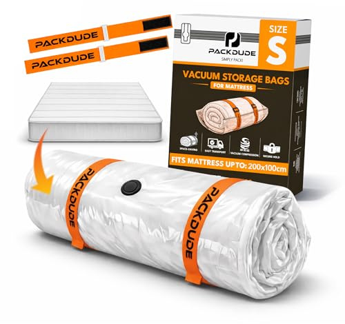 PACKDUDE Vakuumbeutel für Matratzen bis 200x100cm (Beutelgröße: 240x130cm) I Matratzen Vakuumbeutel für Schaumstoff-, Gel- & Latexmatratzen I Mattress Vacuum Bag I Vakuumbeutel Matratze vakuumieren