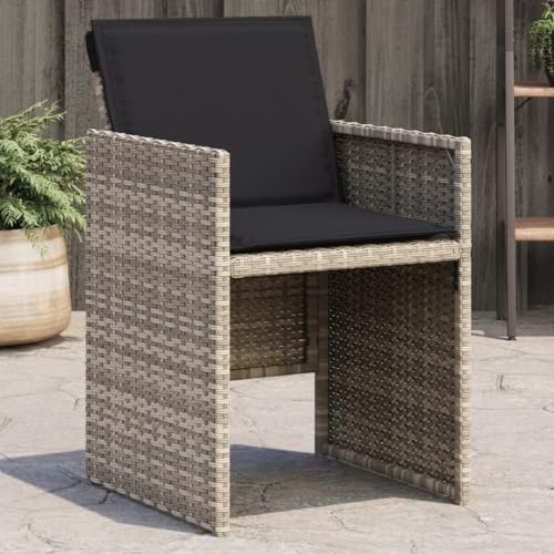 Bucmath Gartenstuhl 4er Set, Hellgrau Polyrattan, klappbar, mit anthrazitfarbenen Kissen, UV-beständig, 110kg Traglast, Bequeme Terrassenstühle für Balkon und Garten