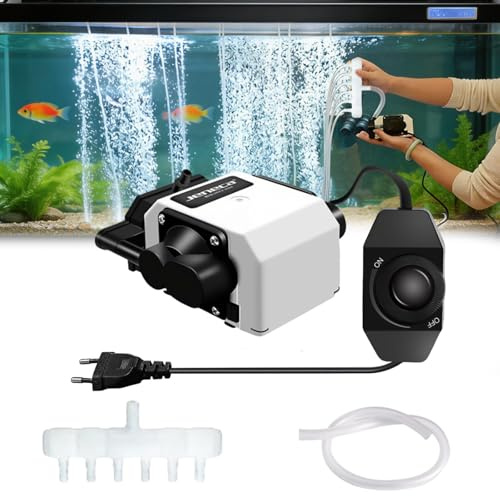 Aquarium Luftpumpe mit 6 Ausgängen,Gartenteiche Aquarien Leistungsstarke Sauerstoffpumpe–25W Teichbelüfter Regelbare Sauerstoffpumpe, leise Belüfterpumpe für Teiche & Hydrokultur