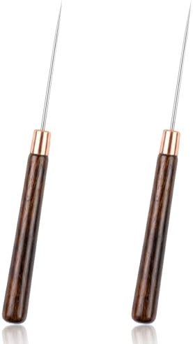 2 punteruoli per grattare con manico in legno, punteruolo per cuoio, punteruolo in acciaio inox, manico in legno, strumenti per lavori in pelle, punzonatura, cucito e progetti fai da te