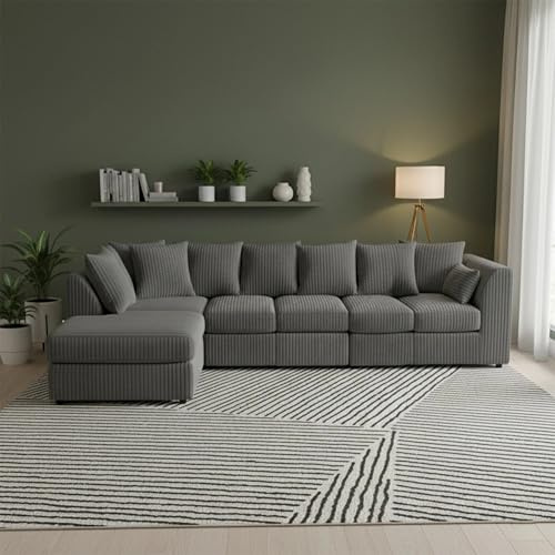 ark future Luxury Jumbo Cord Corner Sofa Modular Fabric Couch with Cushions, Modern Living Room Seating (XL Left Hand 6 Seater Sofa)