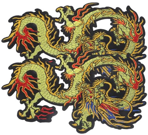 FRCOLOR Bestickte Drachen Aufnäher 2 Stück zum Aufbügeln Stoffflicken für Jeans und Taschen Applikationen für Kleidung Reparaturflicken für Outdoor Bekleidung