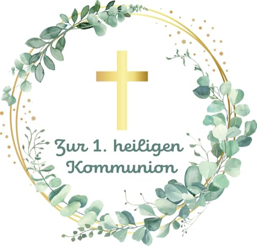Zuckeraufleger Kommunion Eukalyptus – Essbarer Tortenaufleger Ø 20 cm – Tortendeko für Kommunions-Torte | Esspapier Aufleger für Torte, Kuchen & Fondant