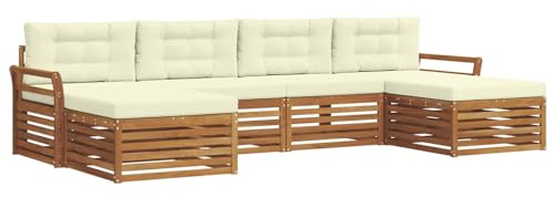 vidaXL Sofagarnituren 6 pcs Natur und Creme Massivholz Akazie, Akazienholz Sofa, Moderne Gartenmöbel, haltbare Sitzgruppe, Bequeme Möbel für Terrasse und Garten