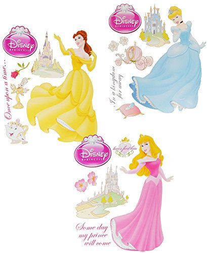 alles-meine.de GmbH 3 Stück: Wandtattoo/Sticker - Princess Prinzessin - Dornröschen - Belle - Cinderella - Wandsticker Aufkleber Wandaufkleber für Mädchen