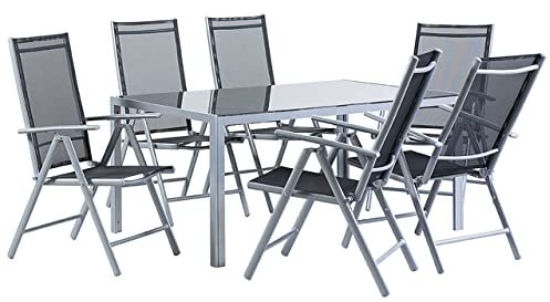 Beliani Gartenmöbel Set Tisch 6 Stühle Sitzgruppe Essgruppe Gartenset Schwarz Catania