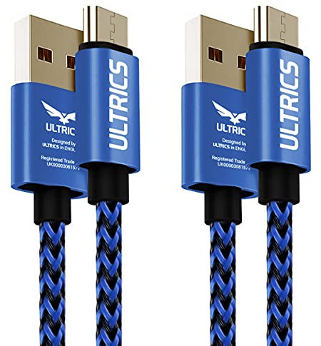 ULTRICS Micro USB Cable 1M, (2 Pack) Nylon Braided Extremely Durable Android Charger Lead, Fast Charging and Data Sync Cord Compatible with Galaxy S7 S6 Edge S5 J7 LG Nexus Nokia Xbox PS4 – Blue