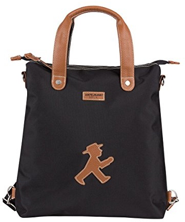 AMPELMANN Handtasche | 3 in 1 Shoppinghelfer mit Lederapplikation Geher | schwarz