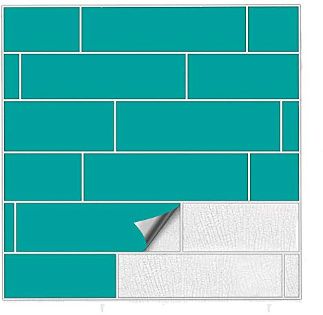 Kiwistar Fliesenaufkleber Türkis Seidenmatt - 5 x 25 cm - 25 Stück - Klebefliesen Fliesenmuster Stickerfliesen Wandfliesen überkleben