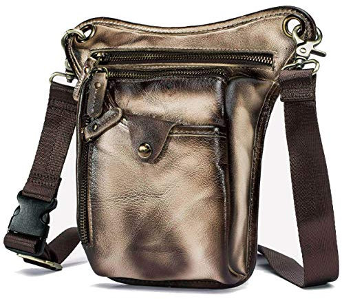 Le'aokuu Uomini Vera Pelle Marsupio per Moto Borsa a Tracolla Messenger a Spalla sacco di bum borsa dell'anca per gambe coscia 211-5 (211-5 08 Giallo)