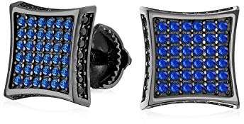 Orecchini a perno quadrati in argento sterling con zirconi cubici neri e blu micro pavé CZ per uomo, zaffiro simulato, chiusura a vite 9MM