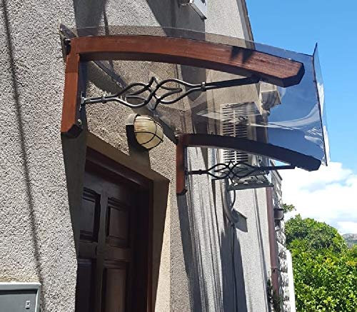 Vordach aus hölzern für den Außenbereich Farbe Teck, Transparente kompakte Polycarbonatabdeckung, Basismodell Legno Stella, Haustür-Vordächer Größe 90 x 150 cm