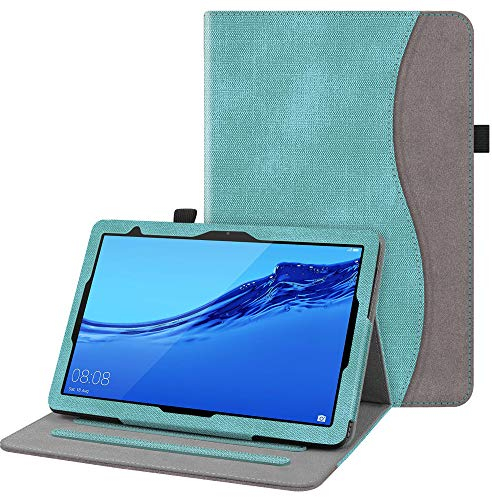 Fintie Hülle für Huawei MediaPad T5 10.1 - Kunstleder Multi-Winkel Betrachtung Folio Stand Schutzhülle mit Dokumentschlitze für Huawei MediaPad T5 10 10,1 Zoll 2018 Tablet, Jeansoptik Türkis