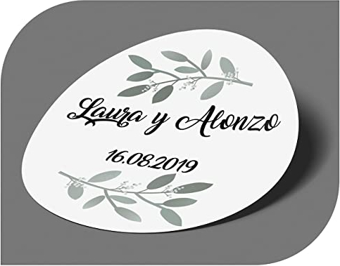CrisPhy Pegatinas Personalizadas Boda con Nombre y Fecha, Etiquetas Adhesivas para Invitacion Boda, Bautizo, Compromiso, Cumpleaños, Fiesta, Navidad, Vintage, Sellos (Modelo 11)