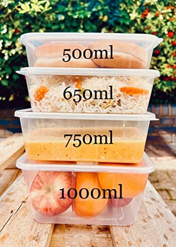 HOT BARGAINS 750ml Rectangular Food Storage Containers with Lids, Pack of 50, BPA-Free Plastic, Microwave and Freezer Safe