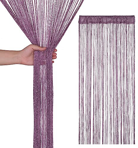 Trimming Shop String Curtains Glitter Fringe Panel Fly Screen Doorway Curtain Closet Window Doors Sequin Sheer Room Divider Tassel for Doorway, Windows, Home Decoration, 200cm x 90cm, Dark Purple