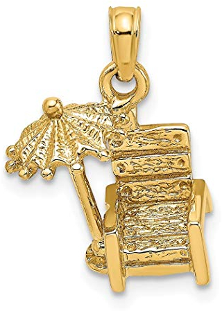 Strandkorb mit Regenschirm-Anhänger, 14 Karat Gold, 3 D