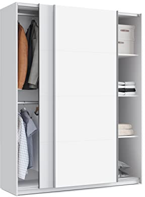 MUEBLES PITARCH | Armario Dormitorio Ropero 2 Puertas Correderas Perfil Aluminio 2 Barras, Blanco, 200x150x62cm (Alto x Ancho x Fondo), Moderno, Modelo Onix