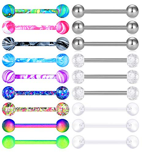 Funseedrr Zungenpiercing Brustwarzenpiercing Edelstahl 14G 12mm 14mm 16mm 18mm Stab Nippelpiercing Zunge Piercing Schmuck