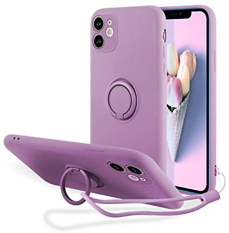 UEEBAI Hülle für iPhone 11 (6.1 Zoll), Ultra Dünn Silikon Handyhülle mit 360 Grad Drehbarer Ringhalter Handschlaufe Magnetische Autohalterung Schutzhülle TPU Bumper Kickstand Case Cover- Lila