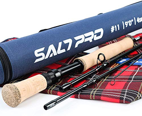 sprinton MAXIMUMCATCH Saltpro Fliegenrute für Salzwasser/Süßwasser, 9ft 7/8/9/10/11/12 WT Fliegenfischen Rute, Fuji Alconite Schlangenringe (9ft 8wt 4 Teile)
