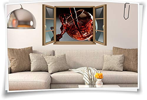 Medianlux Wand-Tattoo Wand-Bild Fenster Wein-Glas Rot Kunst Getränk Klar Aufkleber Folie Deko Wohnzimmer Küche Folie Digitaldruck, 150x97cm wb22wb372-124850