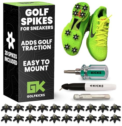 Golfkicks Kit de tracción de golf para zapatillas de deporte con puntas de golf DIY – Añadir tacos de golf a cualquier zapato, 20 unidades – como se ve en Shark Tank – Negro