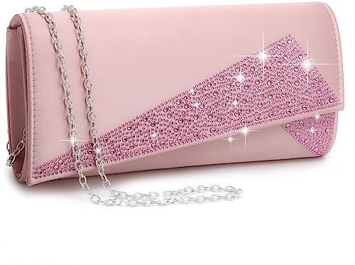 Dasein Pochette de soirée avec strass pour femme - Pour mariage, cocktail, bal de fin d'année, rose poudré, Small