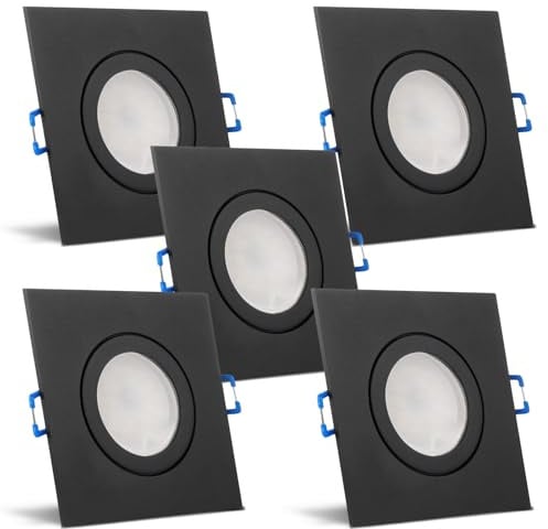 trendlights24 Mare LED Decken Einbaustrahler IP44 flach dimmbar 5W 5er Set | Schwarz, eckig, ultra flach, Einbautiefe 35 mm, 230V, LED Spots, Neutralweiß, 4000k, austauschbar, Feuchtraum, Bad, außen