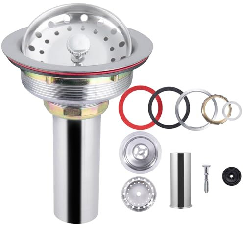 Kitchen Sink Drain Assembly for Opening 3-1/2 with Basket Strainer Brushed.