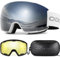 Odoland Skibrille Snowboardbrille für Damen und Herren mit 2 Magnetische Wechselglas und Hülle Anti-Fog UV-Schutz Helmkompatible für Jungen und Mädchen zum Snowboard Skifahren Helles Silber