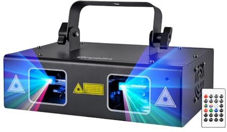 DJ Lights Party Lights, Gruolin RGB Full Color Laser Stage Light Music Sound Activated & DMX Control Patterns Projector, Perfect for Party Disco Bar Club Stage & DJ Lighting