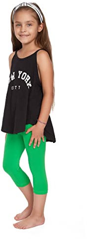 SOFTSAIL Leggings Mädchen 3/4 Capri Hose Aus Baumwolle Kinder Sporthose Tanzhose Atmungsaktiv Weich Elastisch Sport Grün 10 Jahre