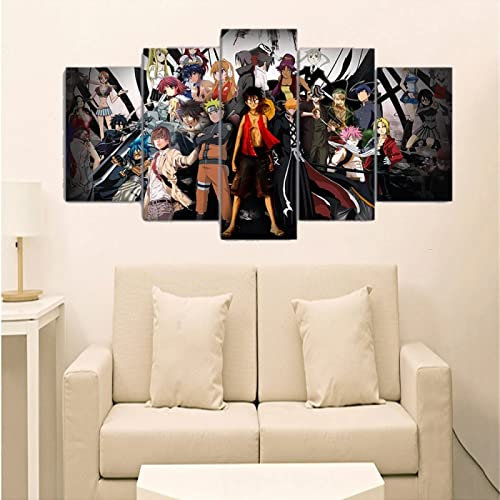 Poster Zur Sammlung Japanischer Anime-Charaktere Kunstdrucke Modular Wandkunst Modern Wanddekoration Wandbilder Wohnzimmer Leinwandbild 5 Teiliges Poster Set XXL Bilder Kreatives Geschenk Mit Rahmen