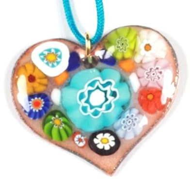 Pendentif Murano cœur émail sur cuivre
