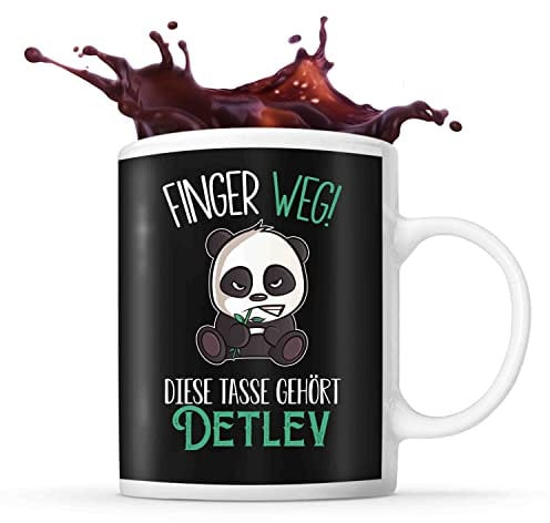 Tasse Detlev | Finger Weg! Diese Tasse gehört | Vorname Panda Tasse mit Spruch lustig Fun Tasse Geschenkidee fürs Büro zum Geburtstag Jubiläum Kaffeetasse Bürotasse