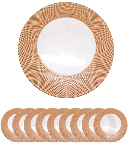 Trimming Shop Platos Decorativos de Carga para Fiestas, Platos de Vidrio de diseño a Cuadros, 33 cm, Oro Rosa, 12 Piezas