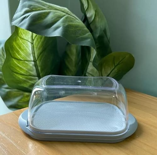 AL-FAHMI Plastic Butter Dish & Chees Box Container Box with Lid Modern & Stylish Butter Dish 3 Colours. 19x9x12cm. (Grey Base)